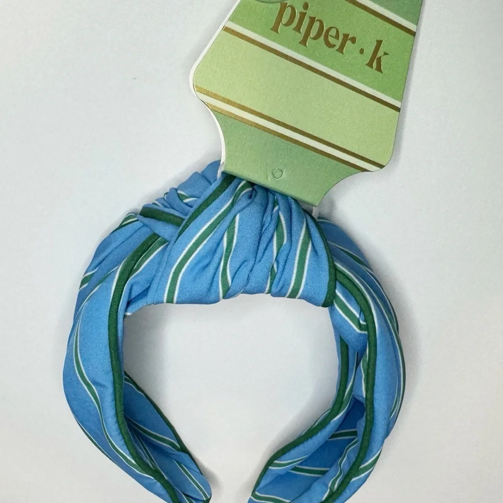 Piper K Blue Green Striped Headband Preppy Knot NWT One Size Chic Academia